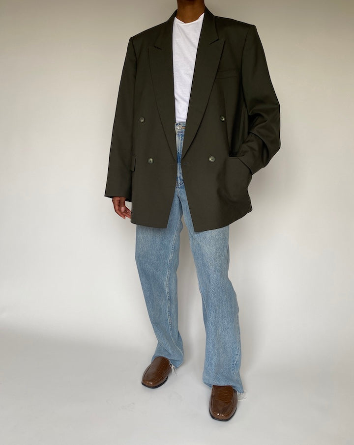 VINTAGE DOUBLE-BREASTED OLIVE BLAZER 3842