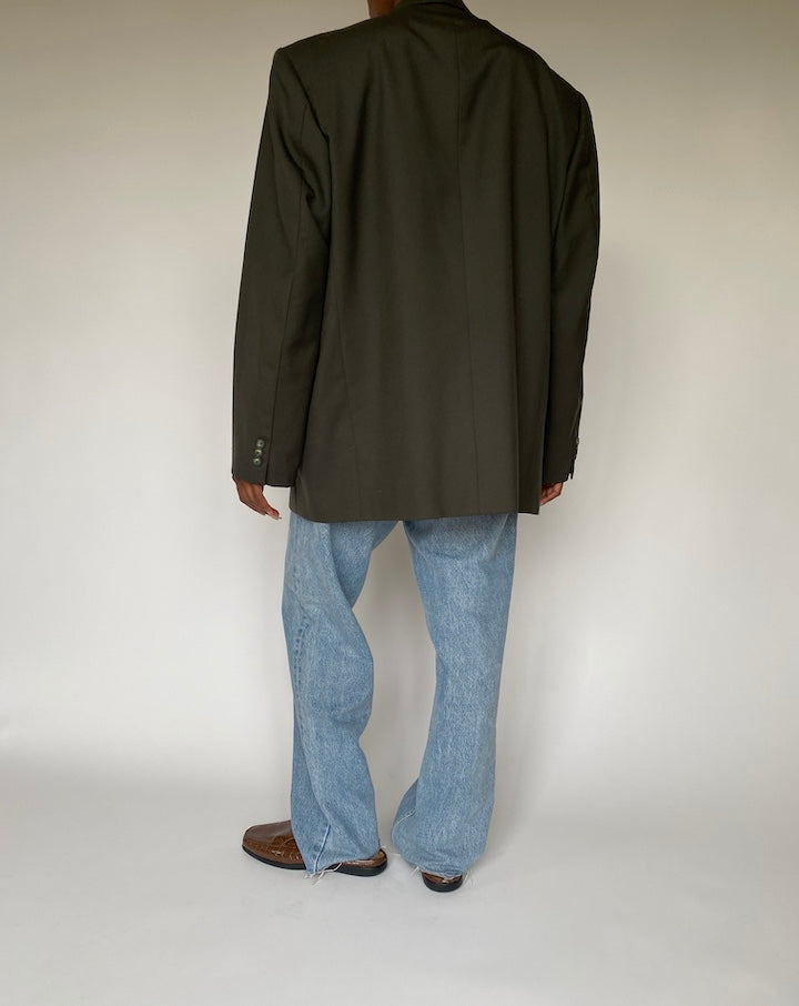 VINTAGE DOUBLE-BREASTED OLIVE BLAZER 3842