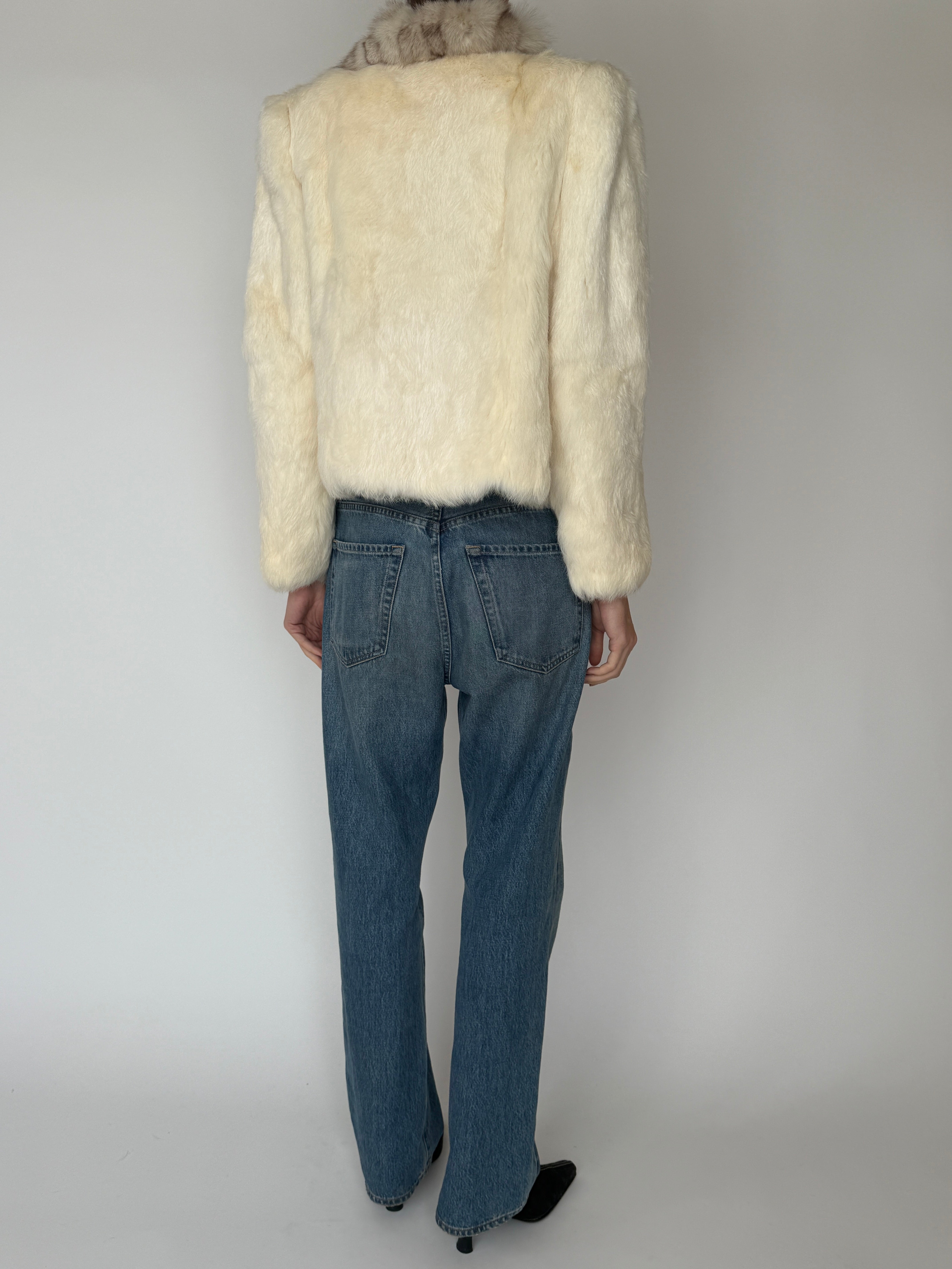 Vintage ivory real fur coat back view