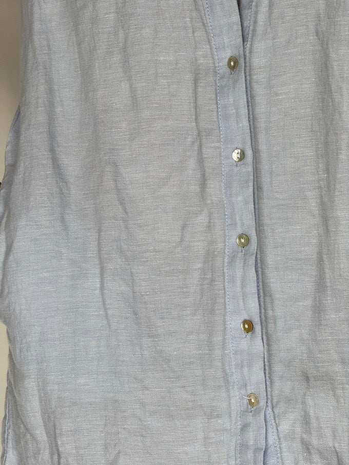 Vintage Short-Sleeve Linen Dress Light Blue 5941