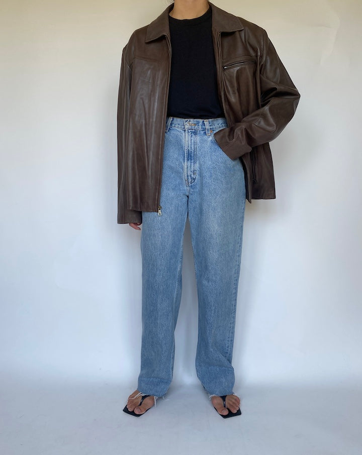 VINTAGE OVERSIZED DARK BROWN LEATHER JACKET 3439