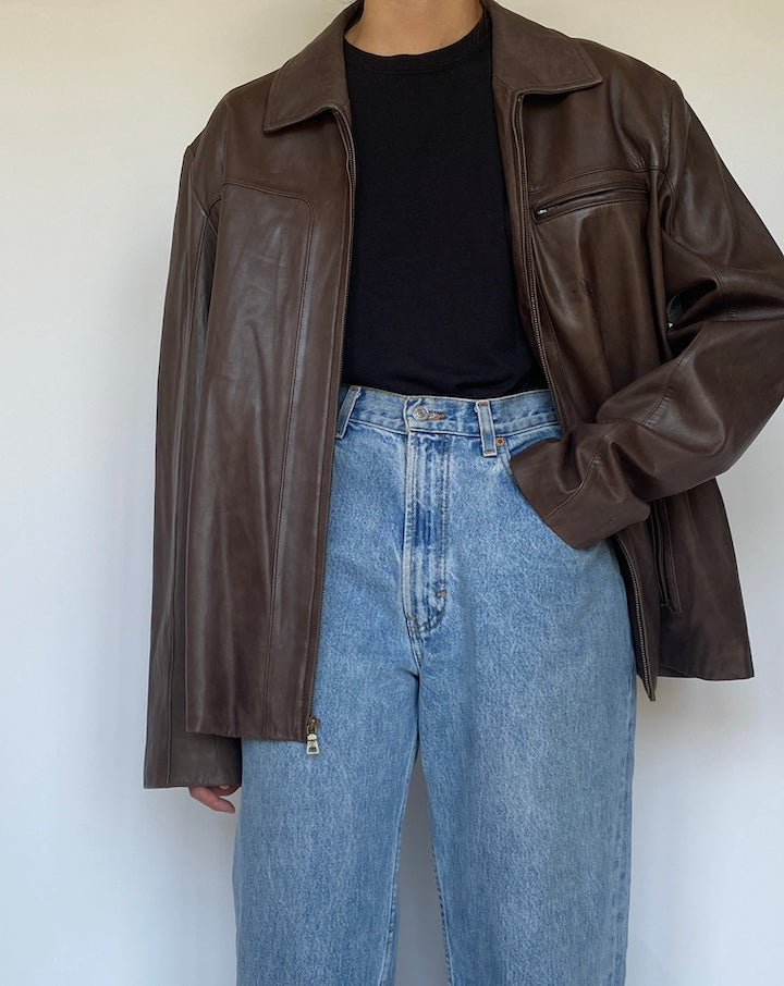 VINTAGE OVERSIZED DARK BROWN LEATHER JACKET 3439