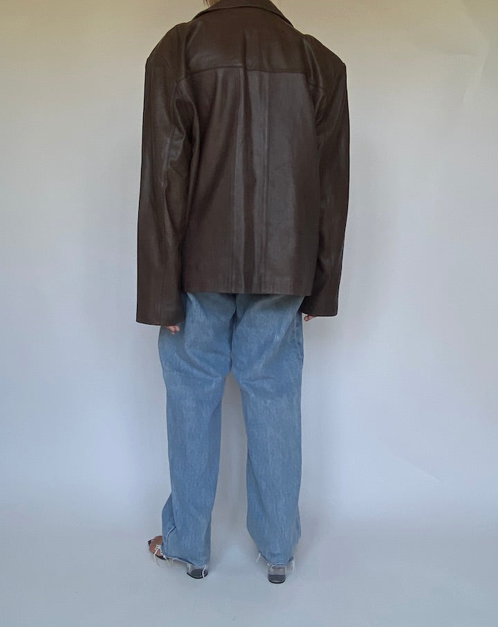 VINTAGE OVERSIZED DARK BROWN LEATHER JACKET 3439