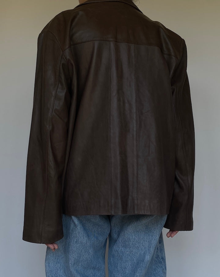 VINTAGE OVERSIZED DARK BROWN LEATHER JACKET 3439