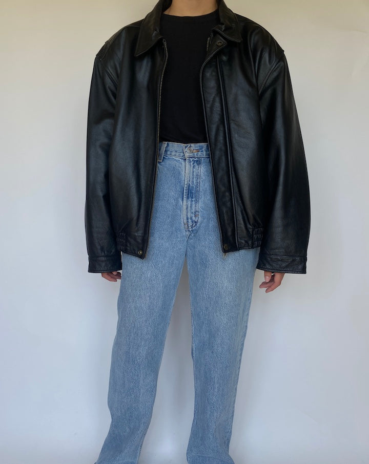 VINTAGE BLACK OVERSIZED LEATHER JACKET 3440