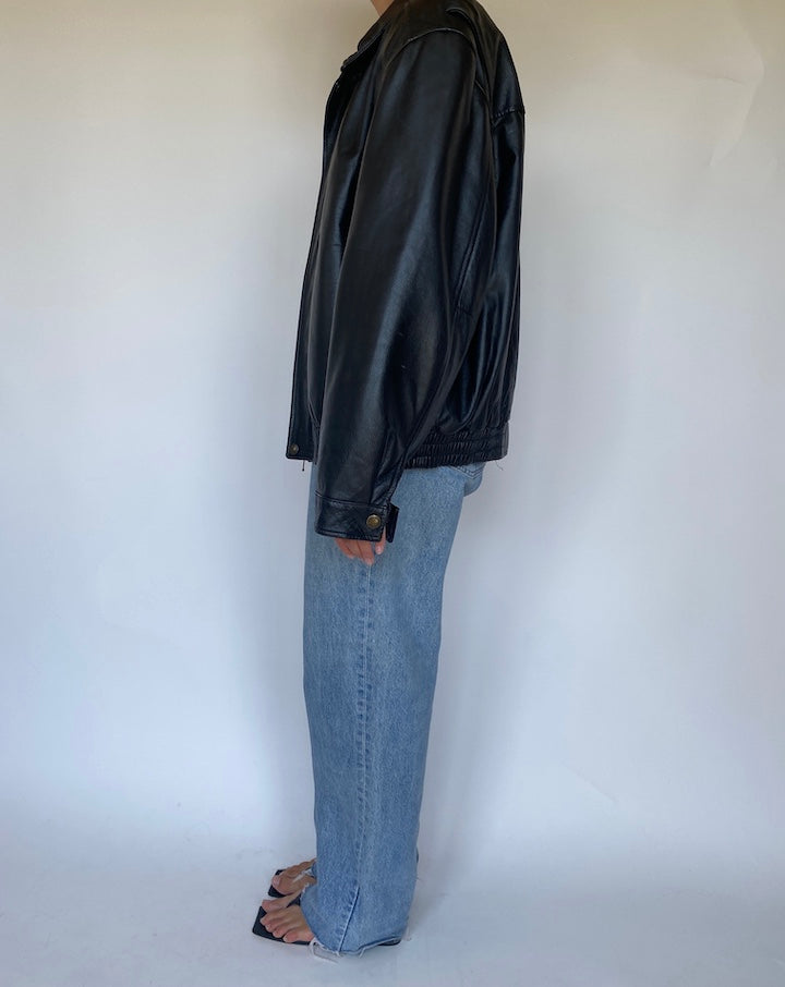 VINTAGE BLACK OVERSIZED LEATHER JACKET 3440