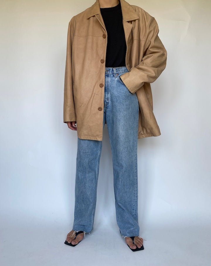 VINTAGE OVERSIZED BEIGE LEATHER JACKET 3441
