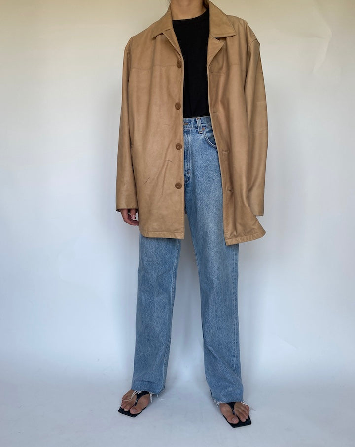 VINTAGE OVERSIZED BEIGE LEATHER JACKET 3441