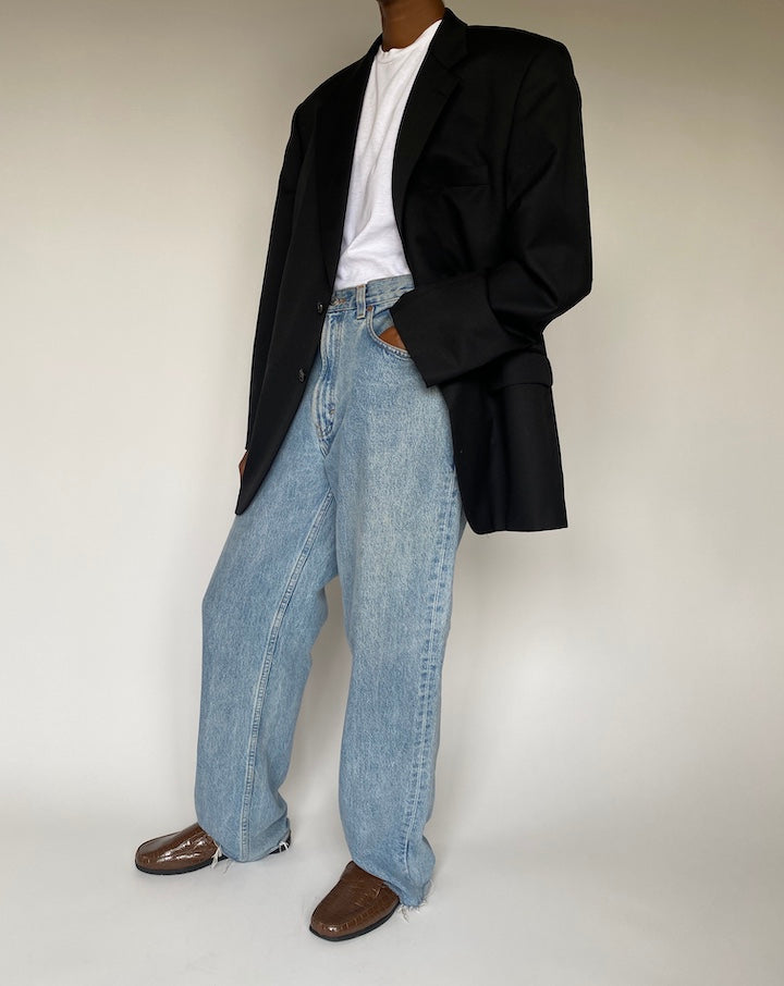 VINTAGE OVERSIZED BLACK WOOL BLAZER 3846