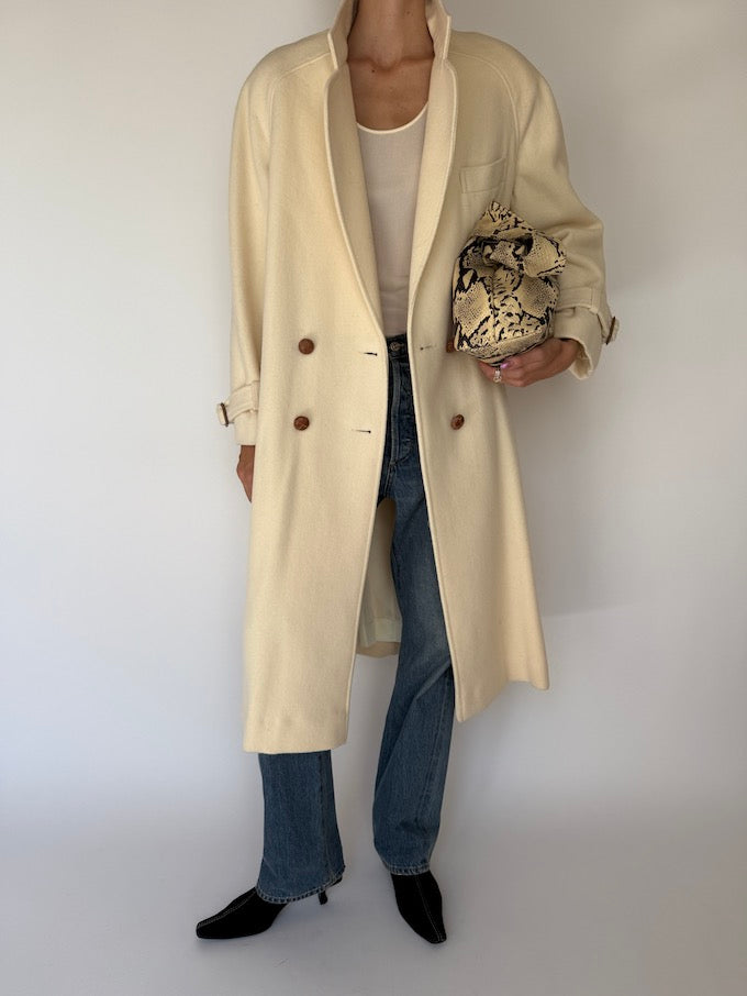 Vintage Slight Oversized Wool Coat Cream 6146