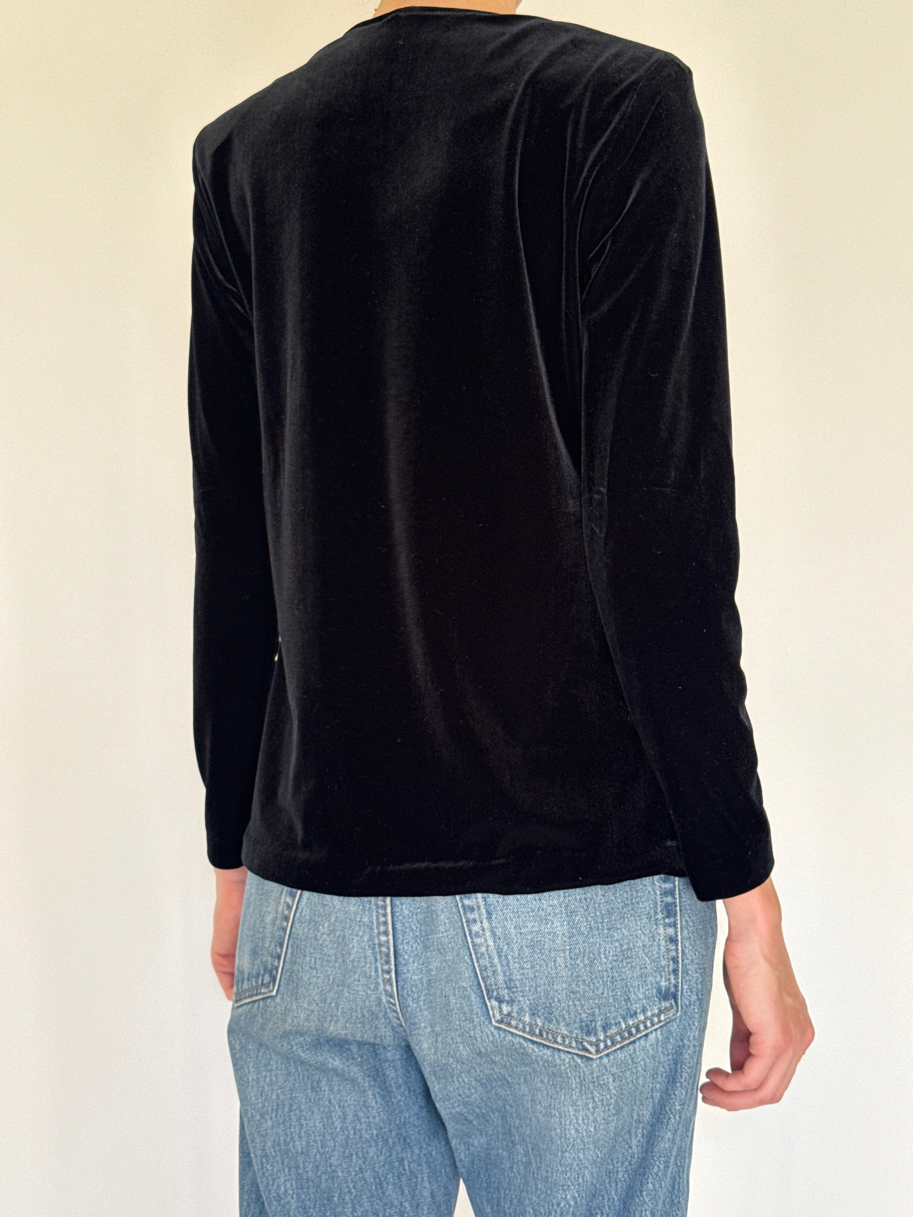 Vintage black velvet hook closure top back view