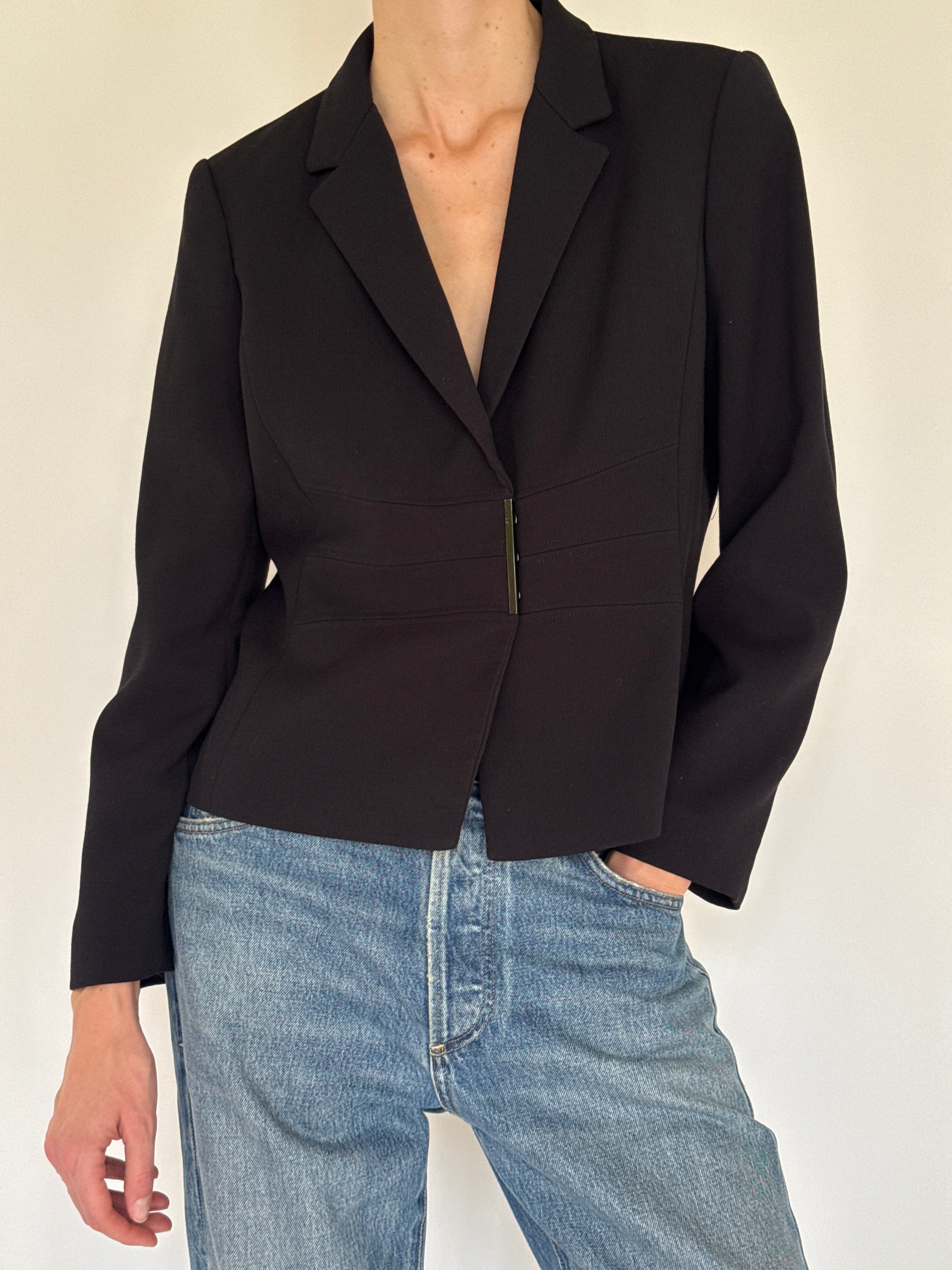 Vintage Calvin Klein sculpted tailored blazer black front view