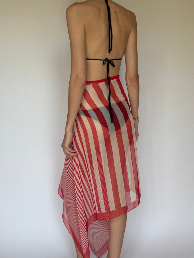 Vintage striped red & cream silk sarong 6290
