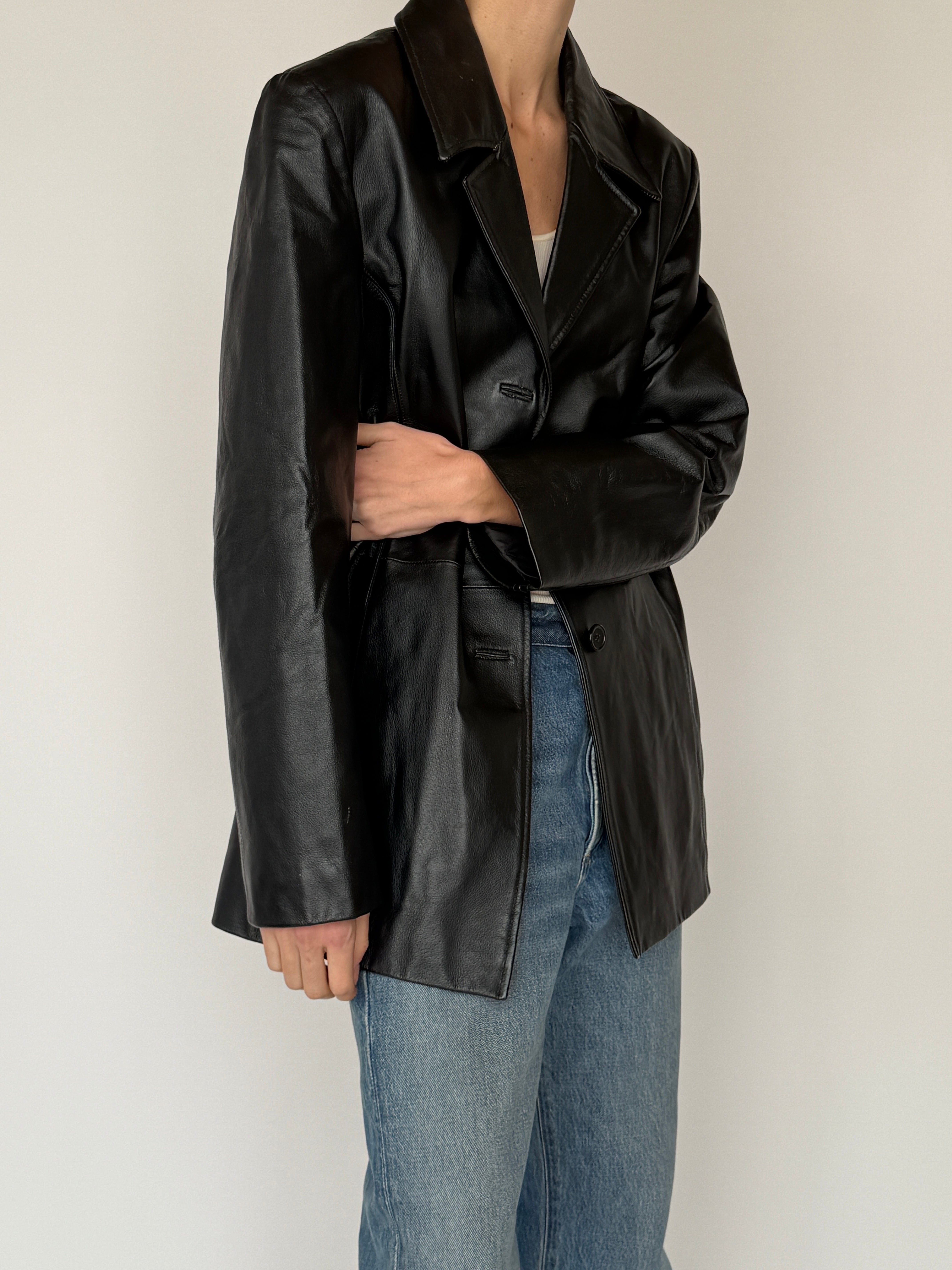 Vintage black leather blazer side view