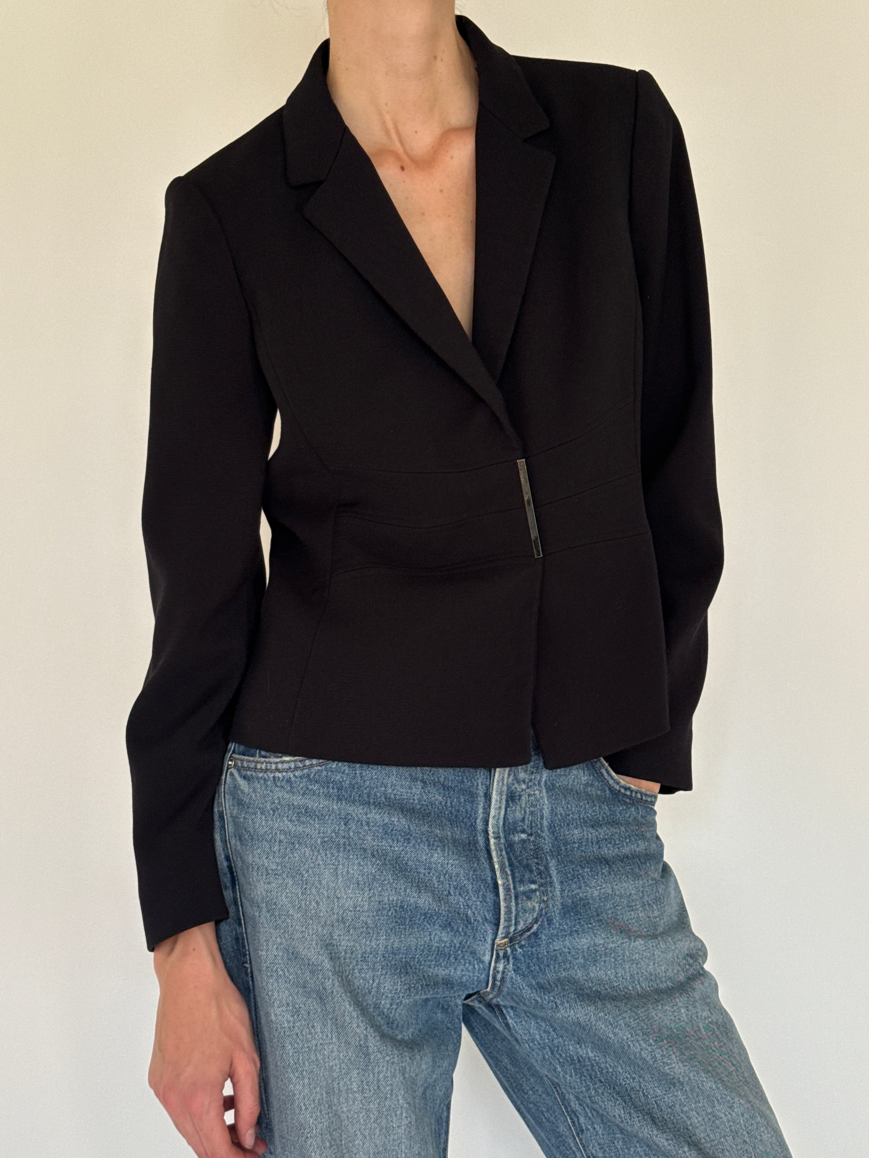 Vintage Calvin Klein sculpted tailored blazer black front view