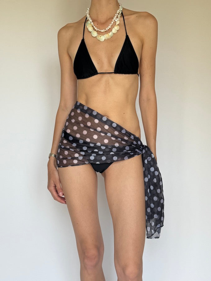 VINTAGE Polka-dot SARONG black & white 6291