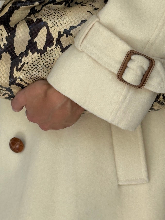 Vintage Slight Oversized Wool Coat Cream 6146