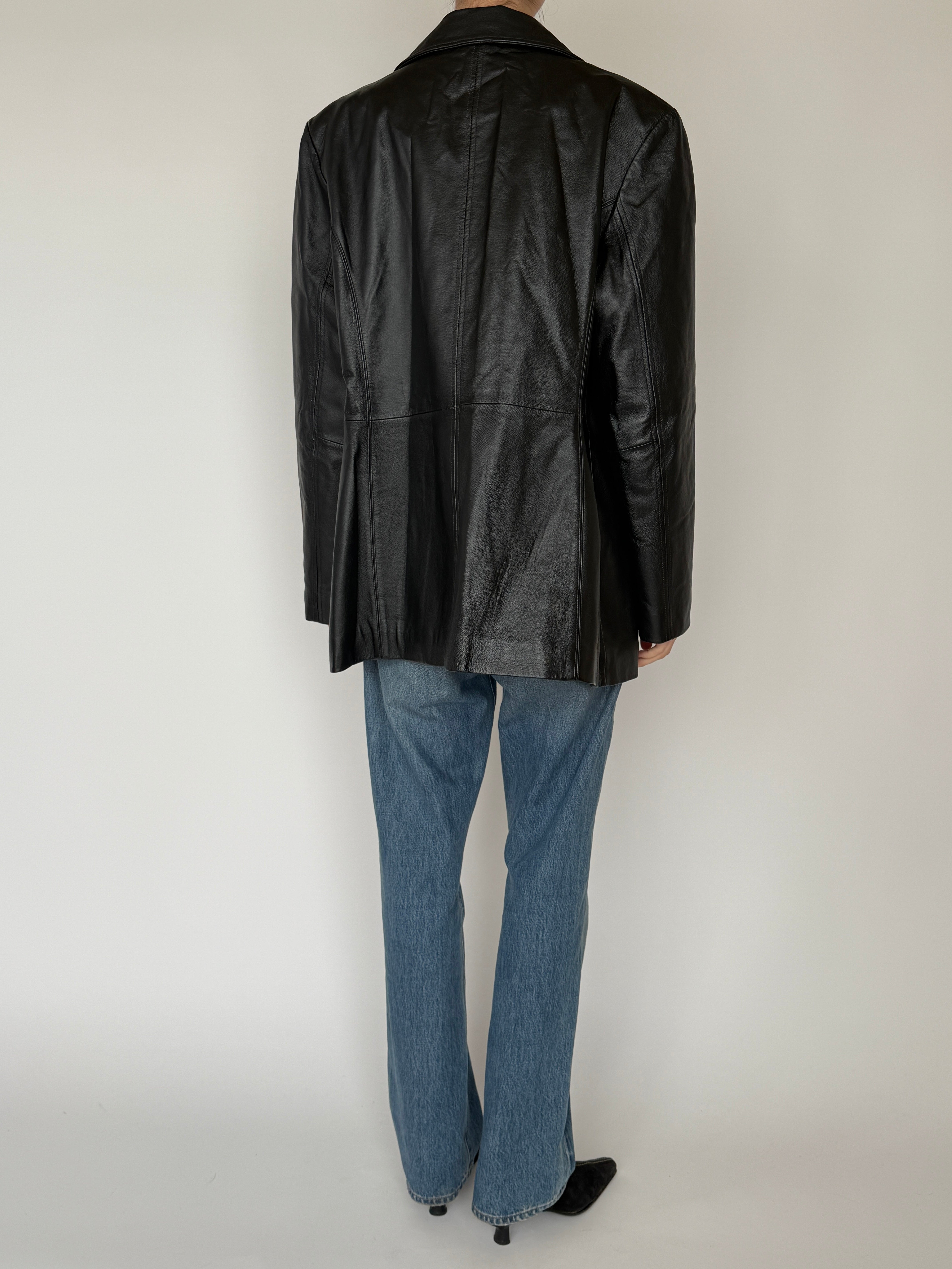 Vintage black leather blazer back view
