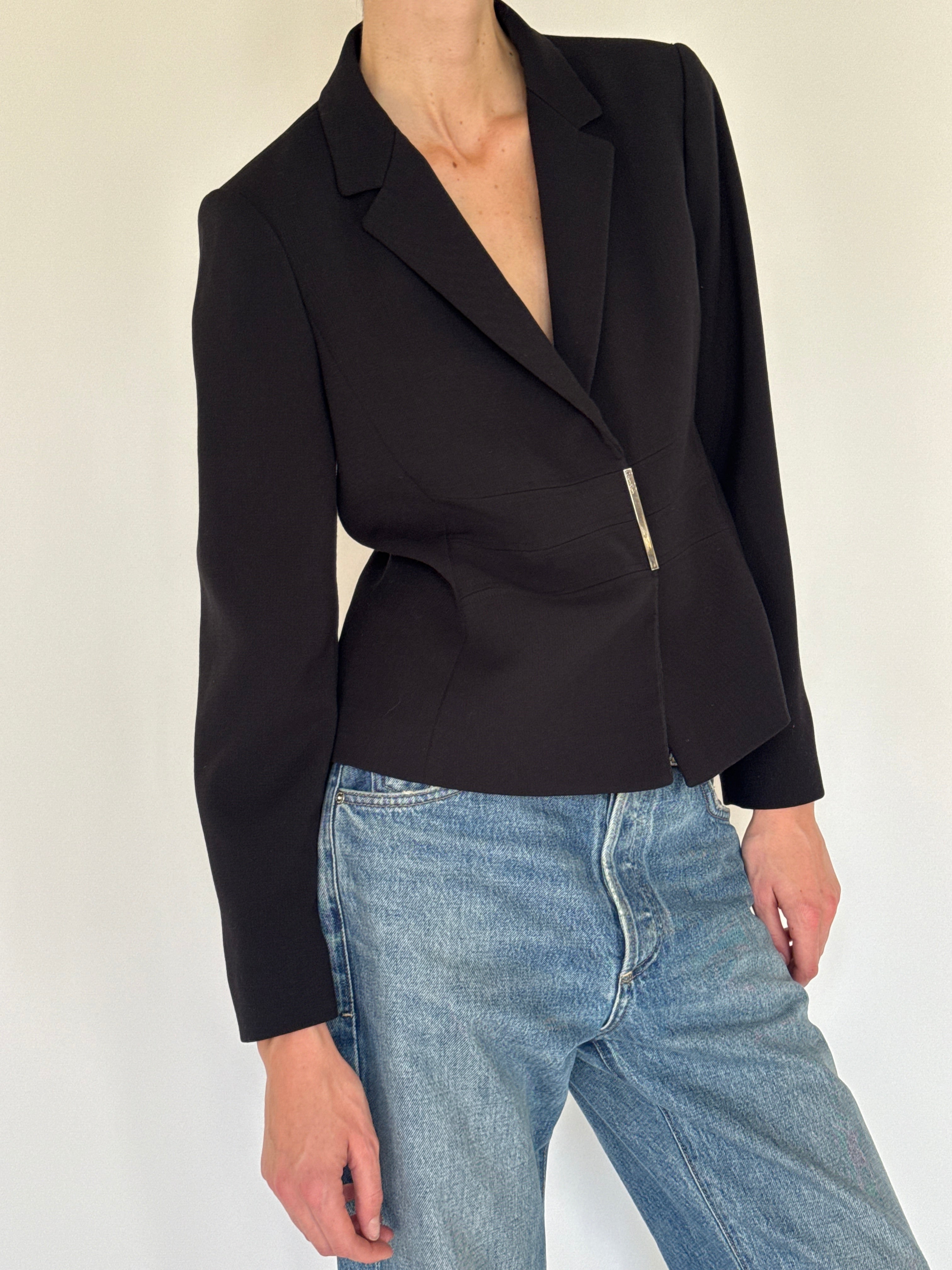 Vintage Calvin Klein blazer black metal front closure detail
