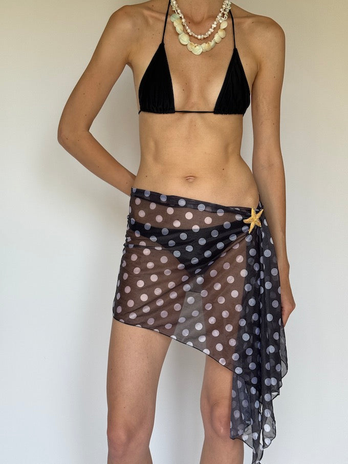 VINTAGE Polka-dot SARONG black & white 6291