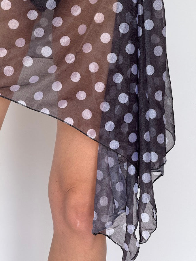 VINTAGE Polka-dot SARONG black & white 6291