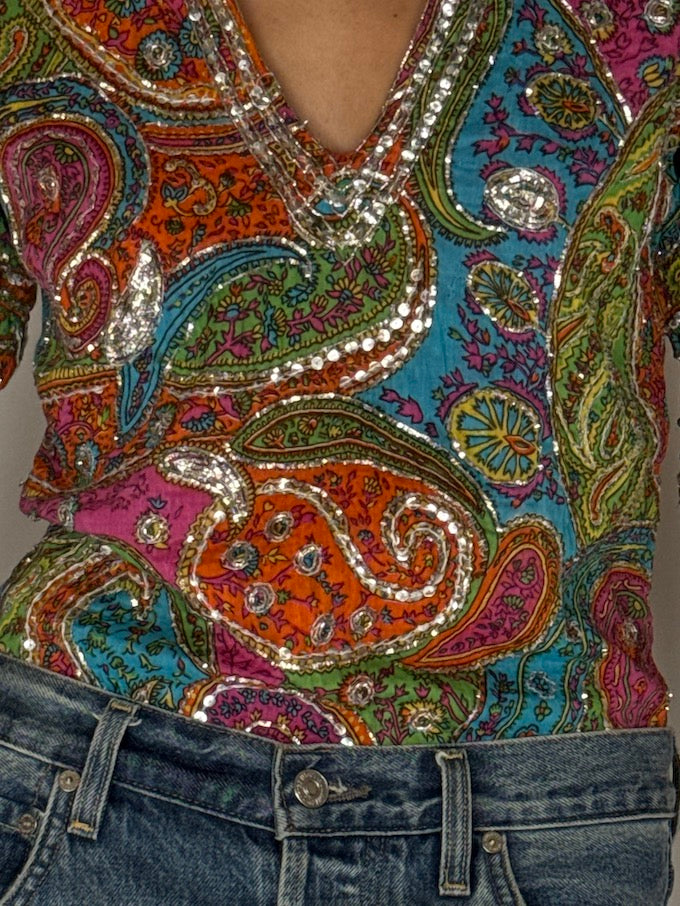 Vintage Sequin Paisley Top 6330