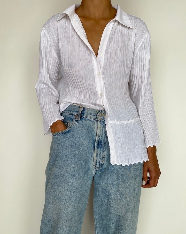 VINTAGE PLEATED WHITE BLOUSE 2918