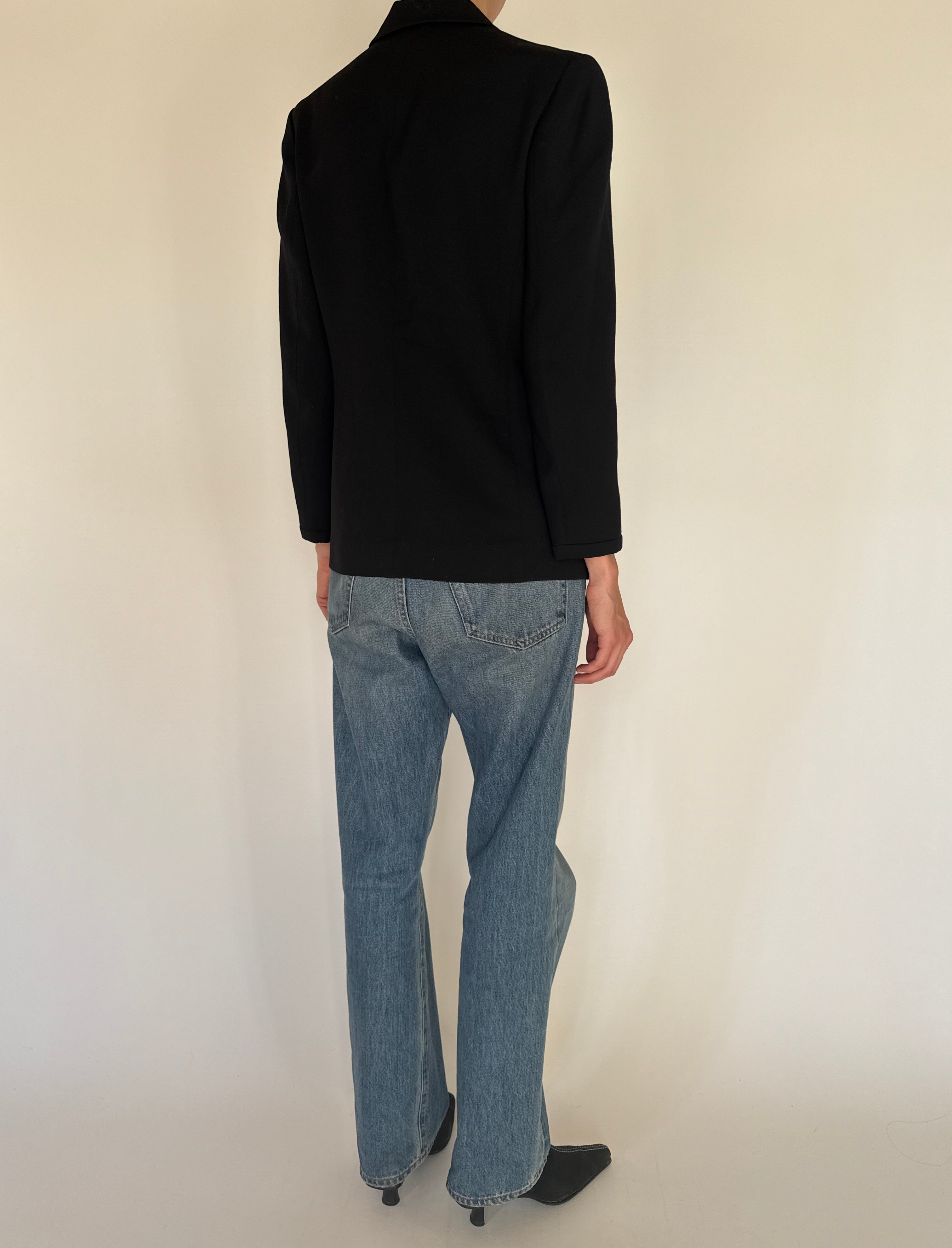 Vintage black structured button-front blazer back view