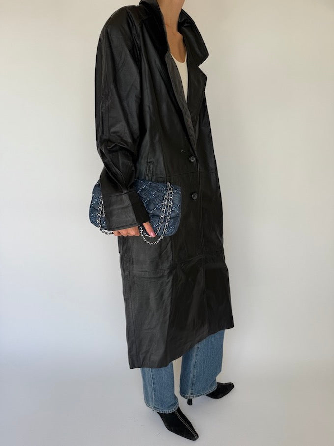 Vintage long Leather Jacket Black 6347