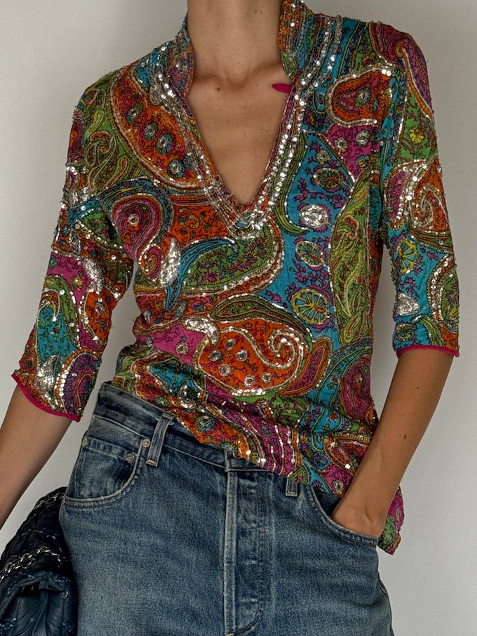 Vintage Sequin Paisley Top 6330