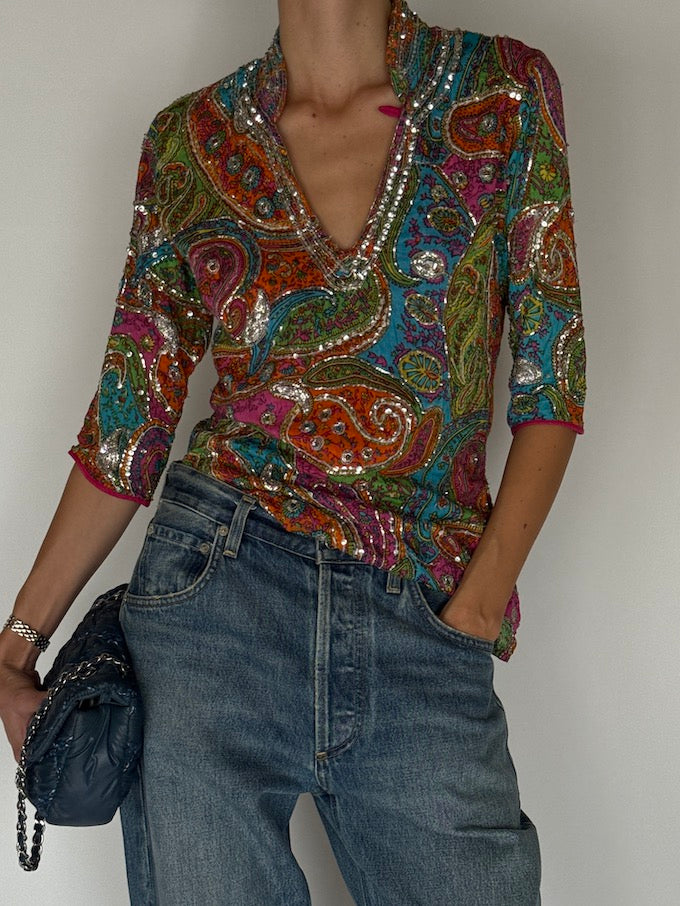 Vintage Sequin Paisley Top 6330