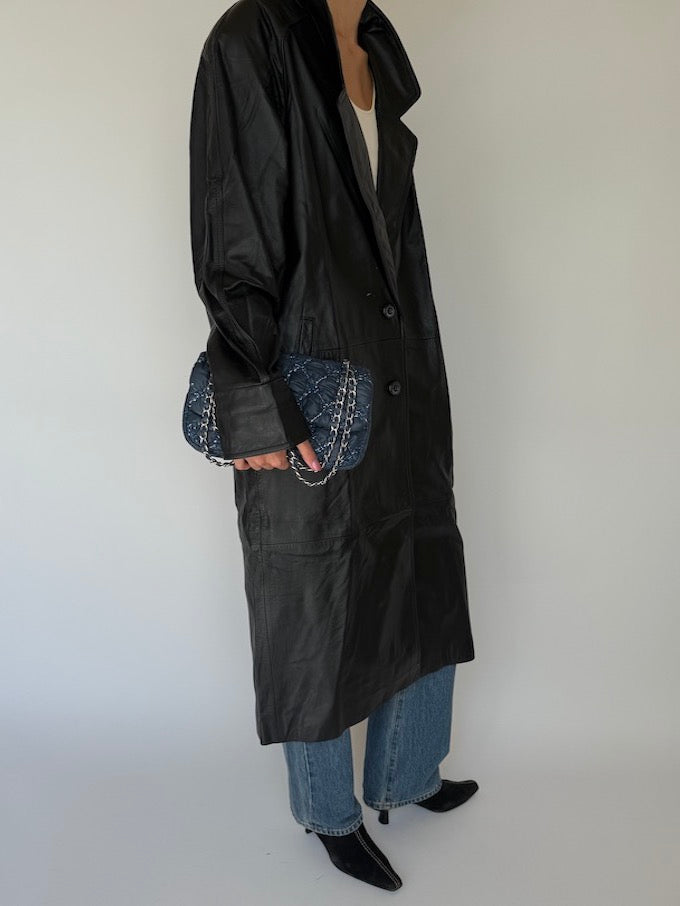 Vintage long Leather Jacket Black 6347
