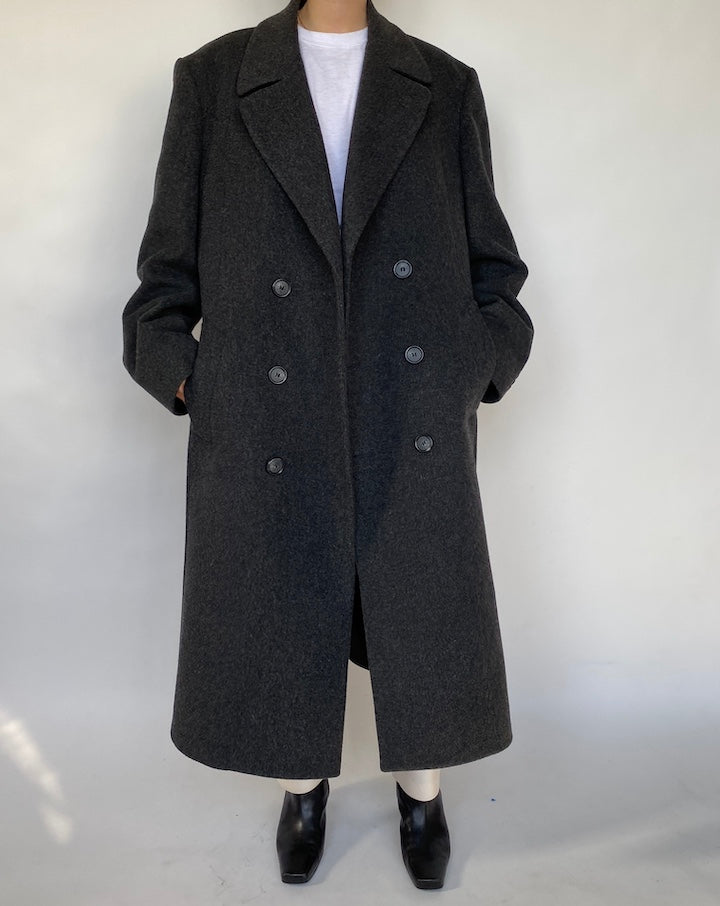 VINTAGE OVERSIZED DARK GREY LONG WOOL COAT 403