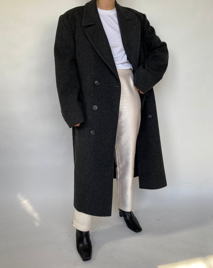 VINTAGE OVERSIZED DARK GREY LONG WOOL COAT 403