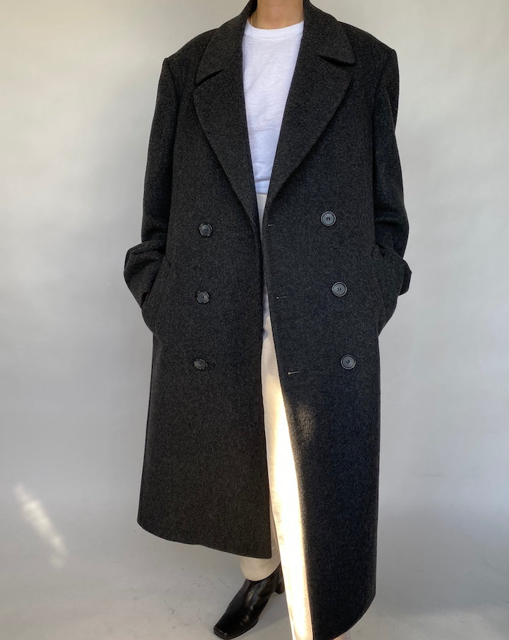 VINTAGE OVERSIZED DARK GREY LONG WOOL COAT 403