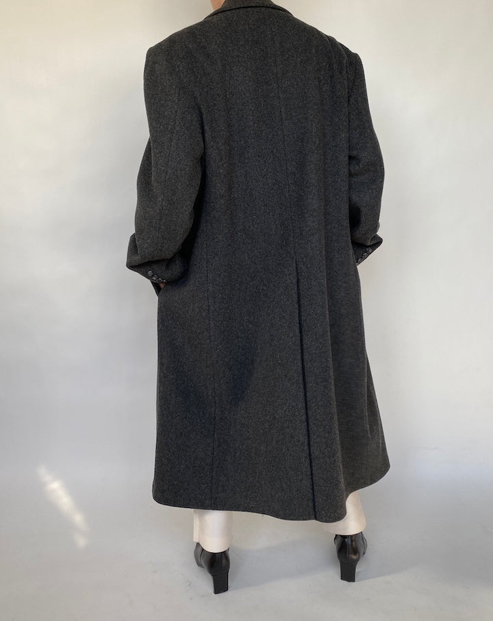 VINTAGE OVERSIZED DARK GREY LONG WOOL COAT 403