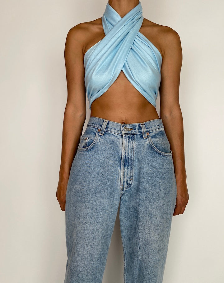 VINTAGE BLUE SCARF USED AS TOP 2922