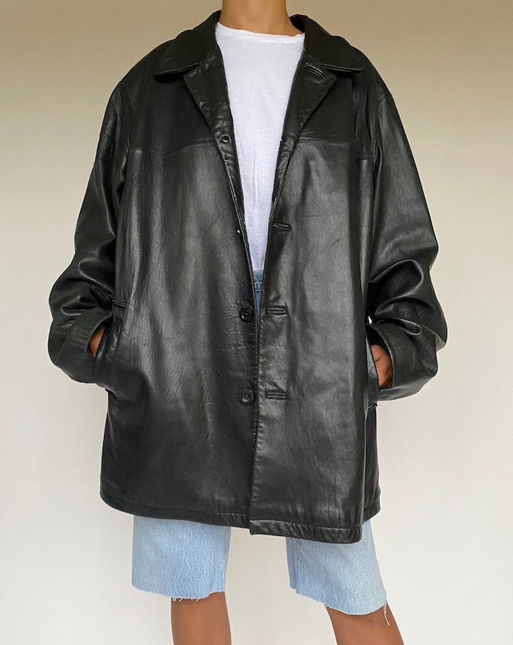 VINTAGE OVERSIZED BLACK LEATHER JACKET 1008
