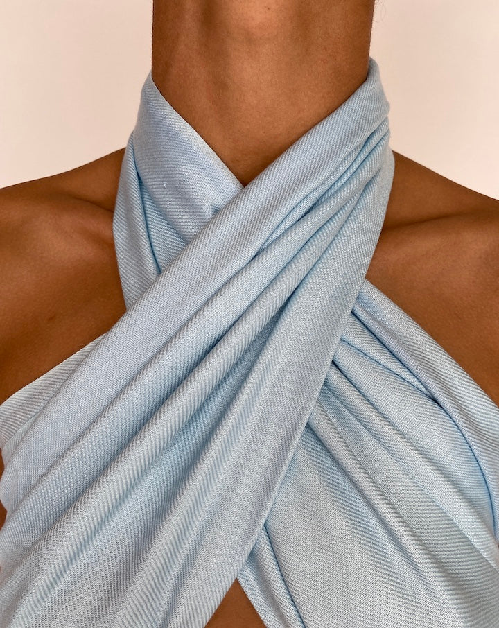 VINTAGE BLUE SCARF USED AS TOP 2922
