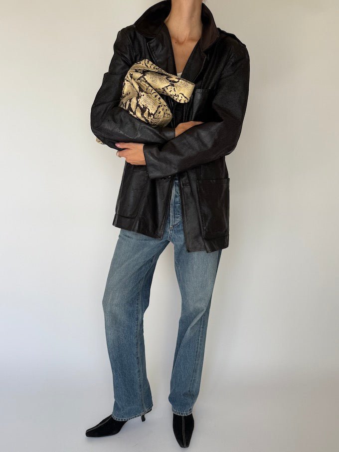 Vintage distressed leather jacket black 6342