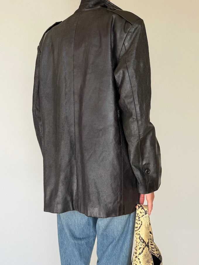 Vintage distressed leather jacket black 6342