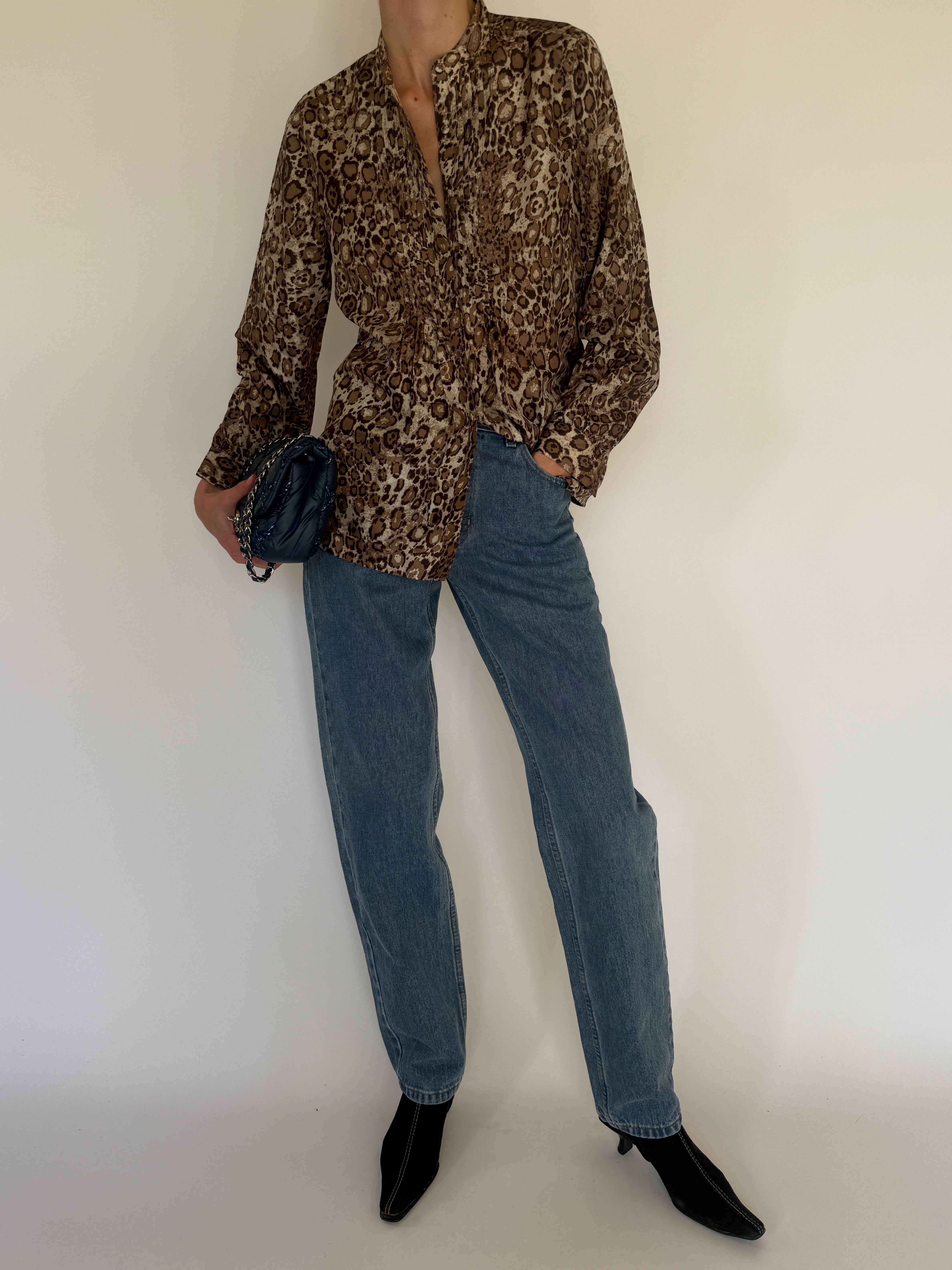 Vintage leopard print silk blouse sleeve detail