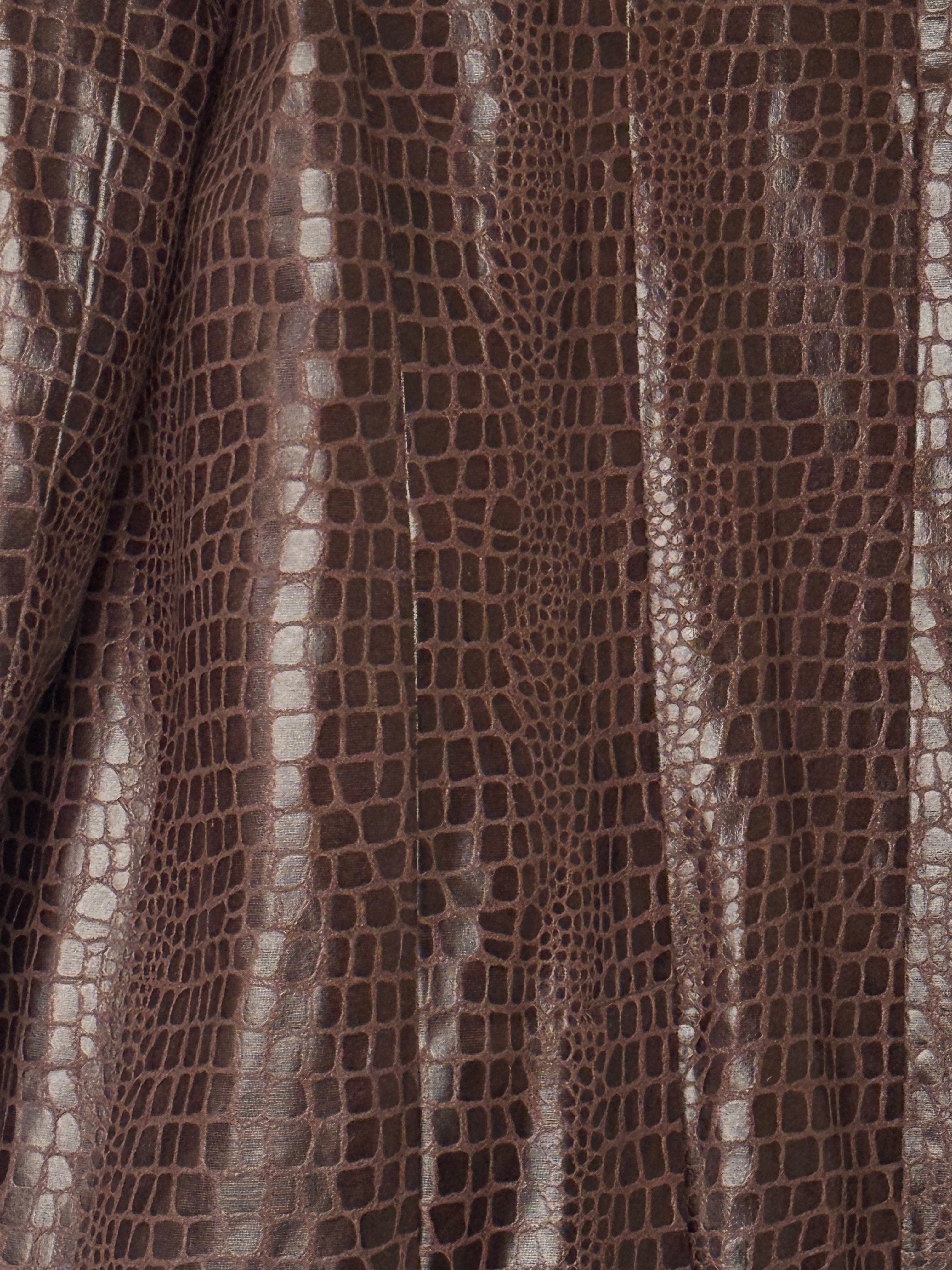 Vintage faux leather coat brown glossy texture