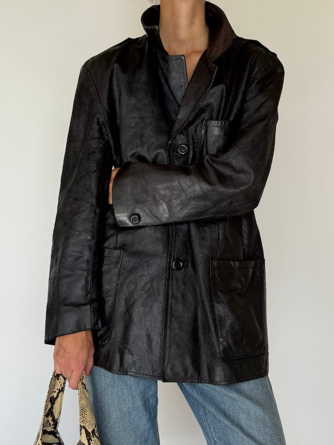 Vintage distressed leather jacket black 6342