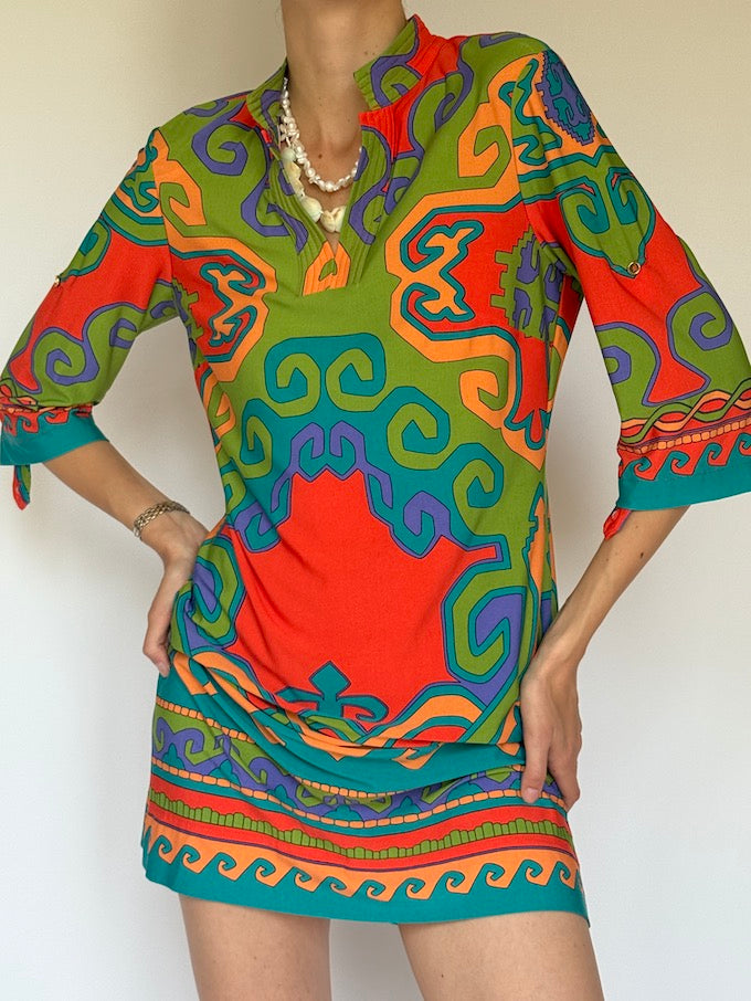 Vintage Tunic Dress with Bold Geometric Print 6296