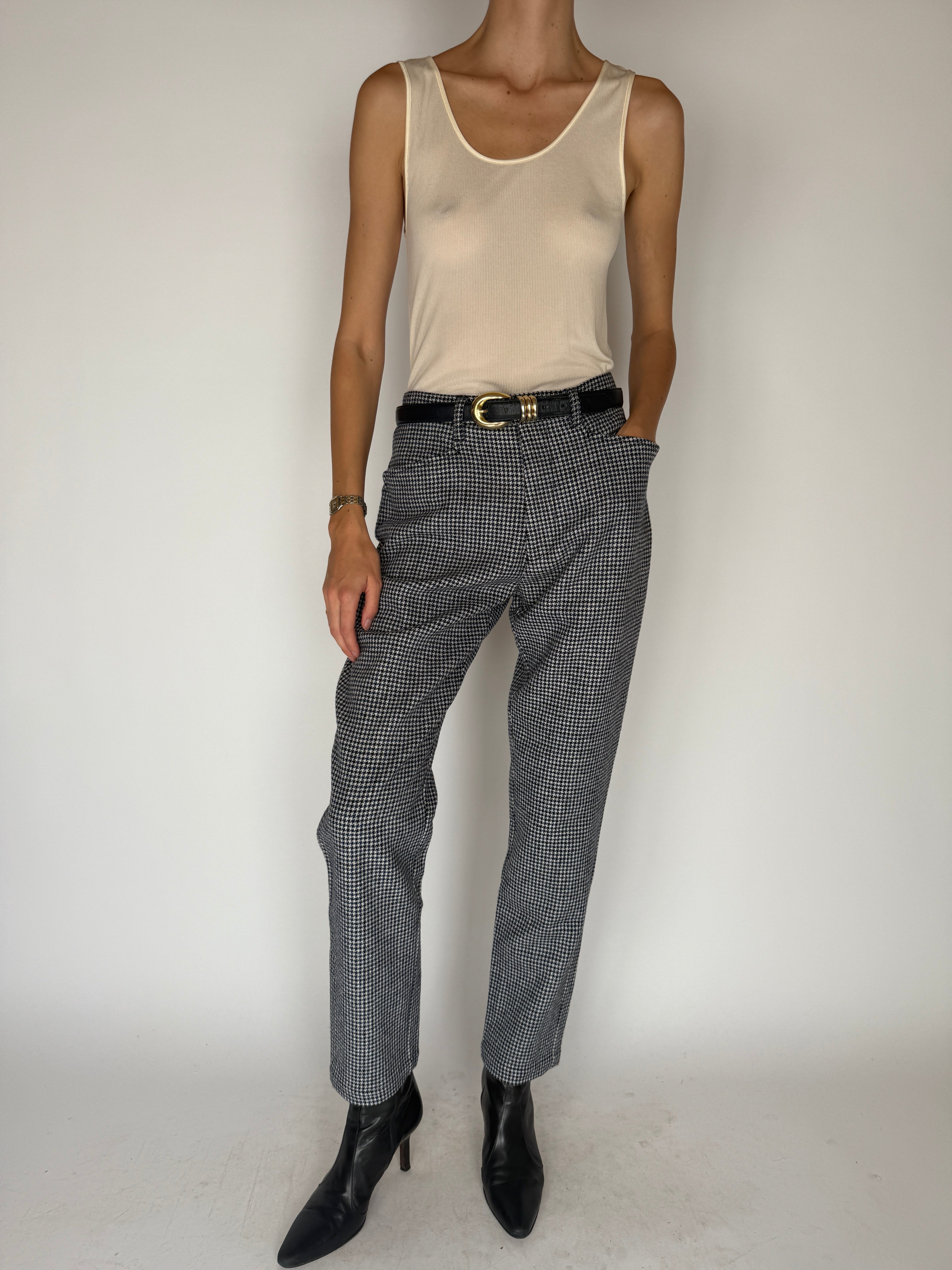 Vintage Houndstooth Trousers in Navy, Black & White