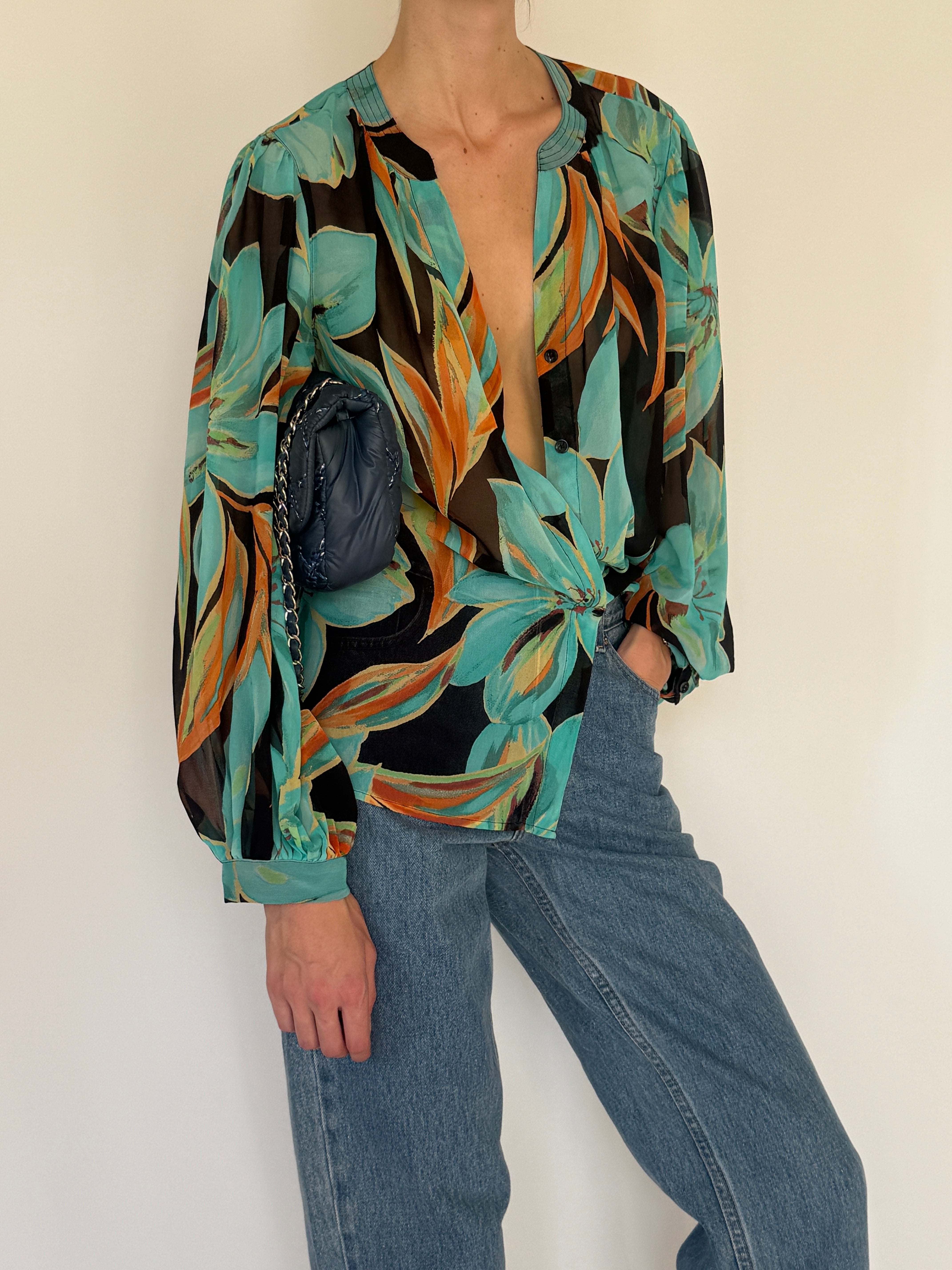 Vintage sheer floral blouse sleeve detail