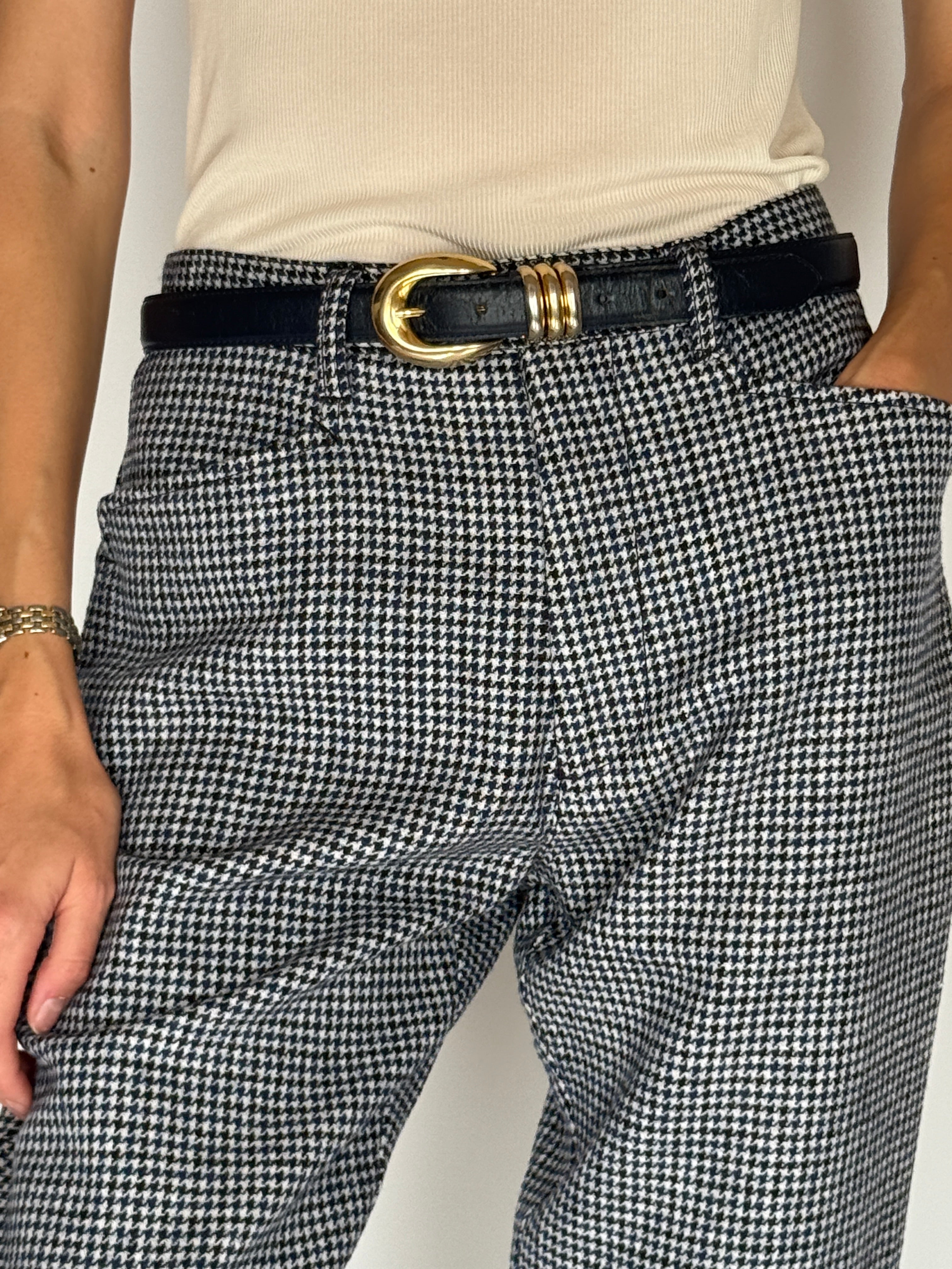 Vintage Houndstooth Trousers in Navy, Black & White