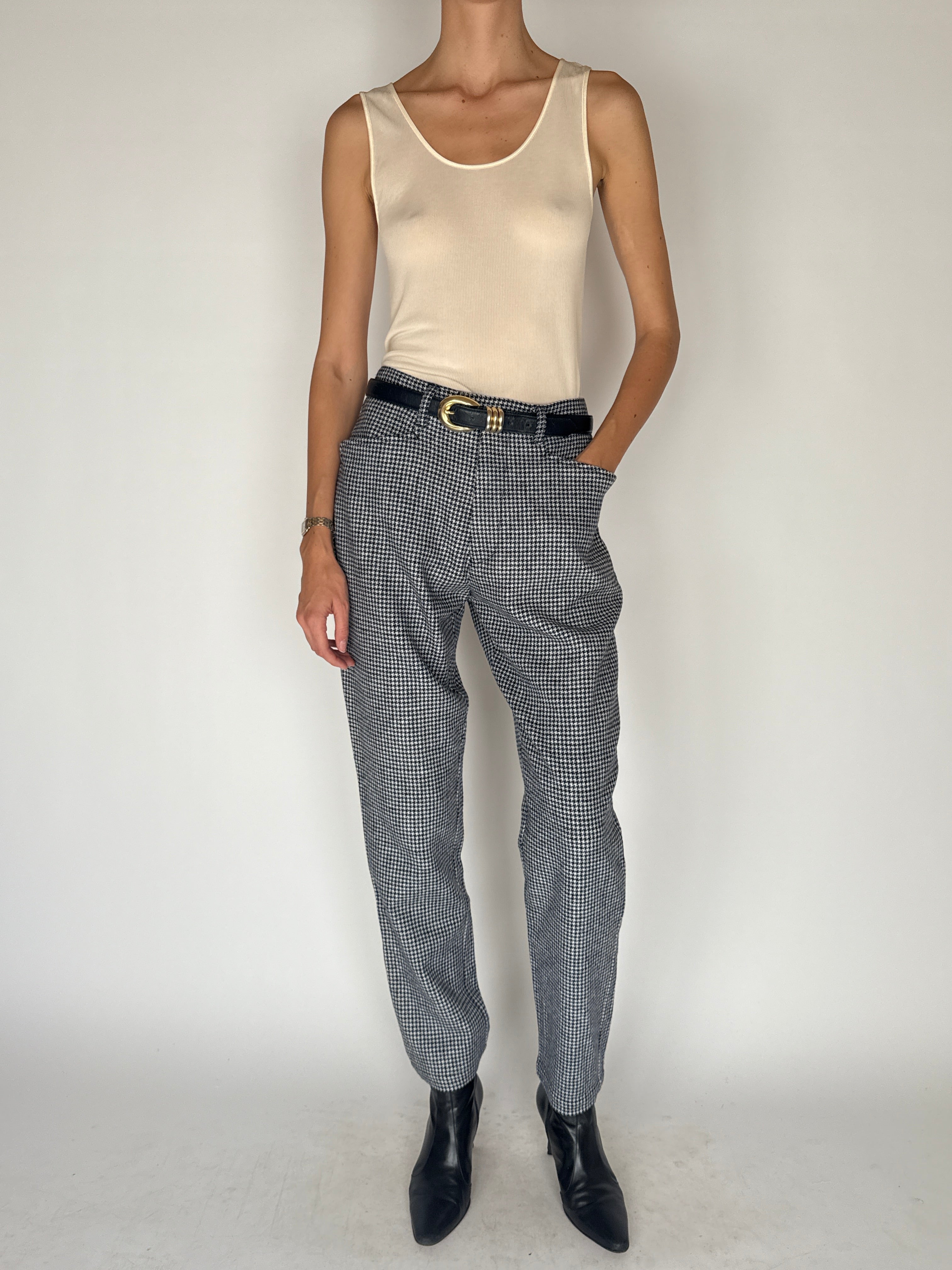 Vintage Houndstooth Trousers in Navy, Black & White