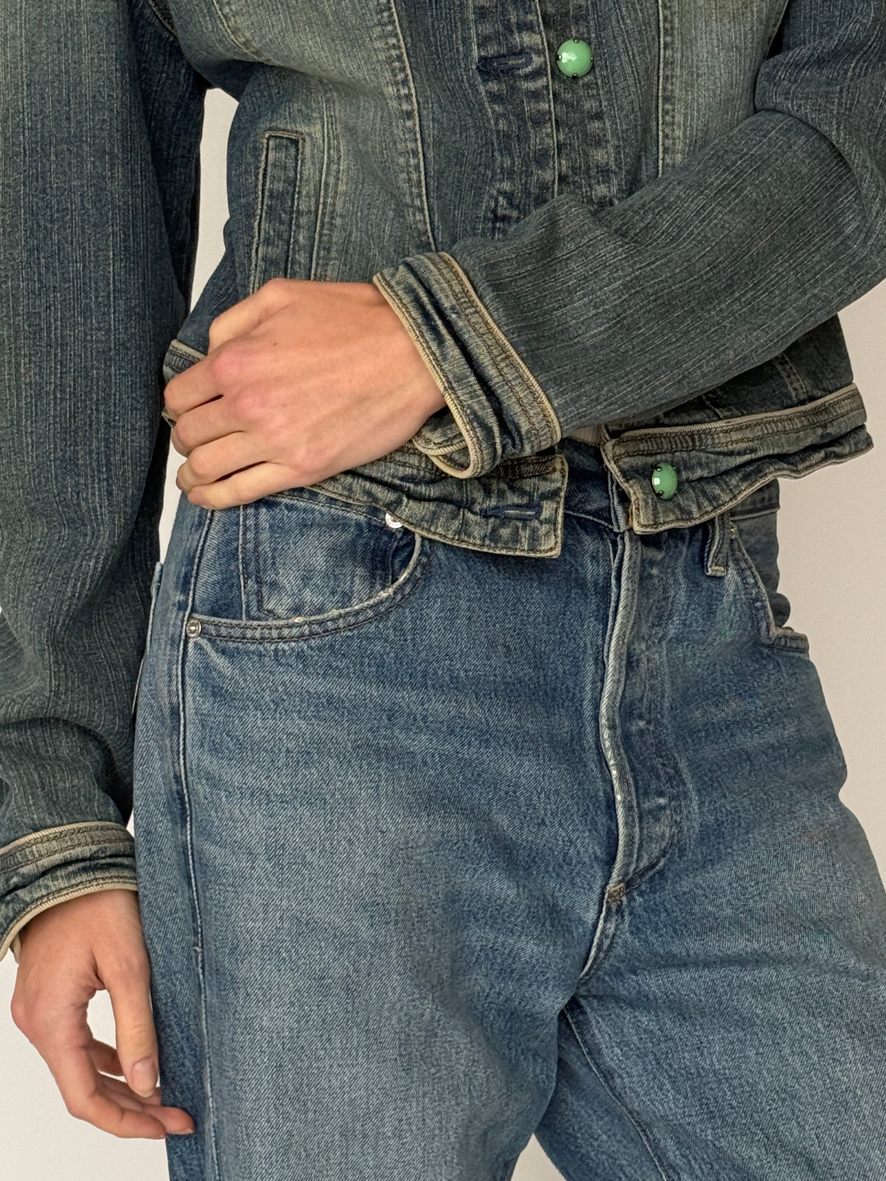 Vintage denim jacket blue cotton blend detail